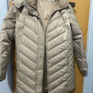Kenneth Cole Reaction Quilted Chevron Puffer Coat - Tan